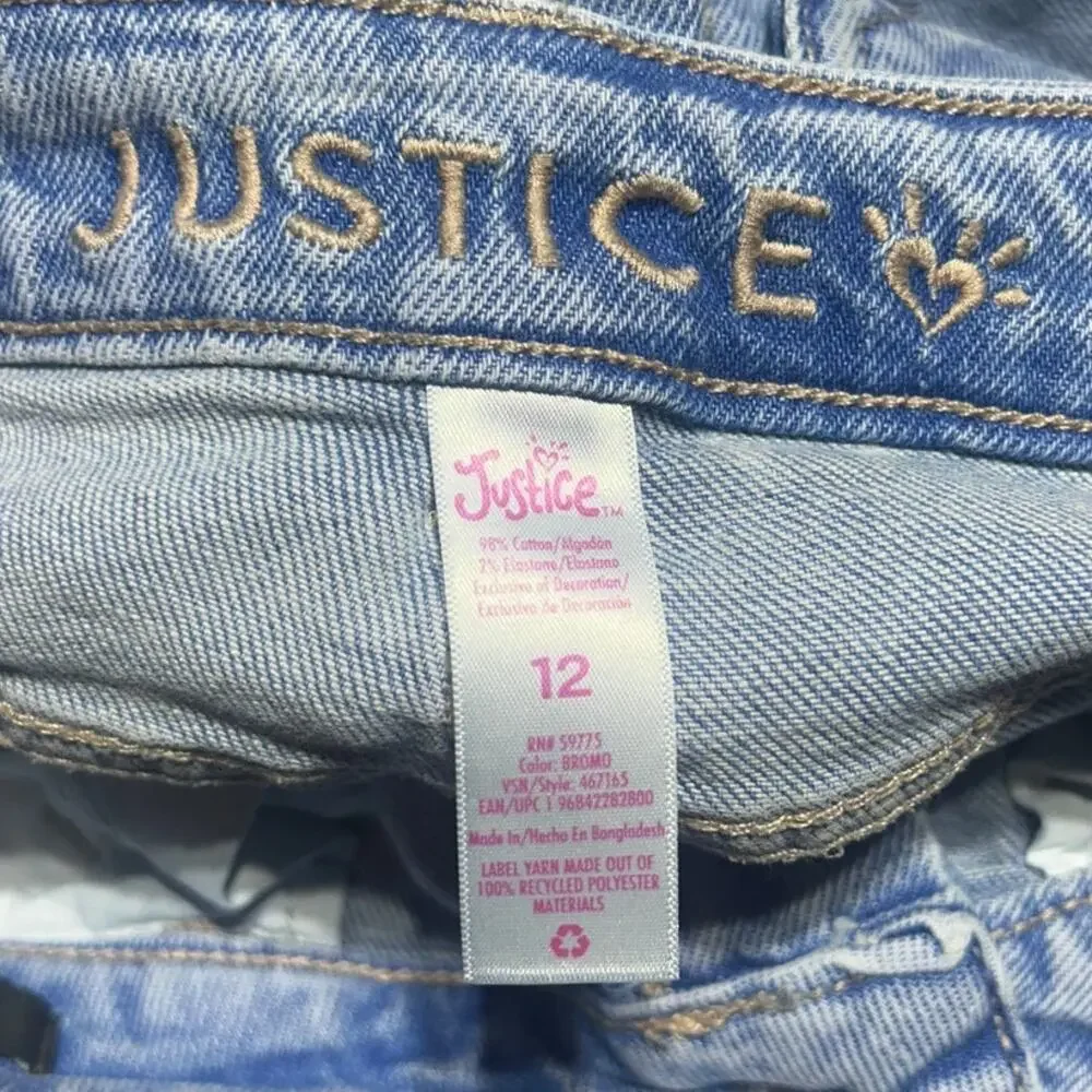 Justice Bromo girls size 12 light wash wide leg denim jeans